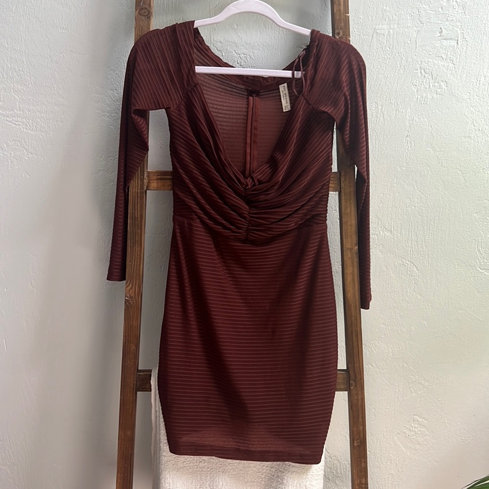 BEC BRIDGE Burgundy Bodycon Mini Dress